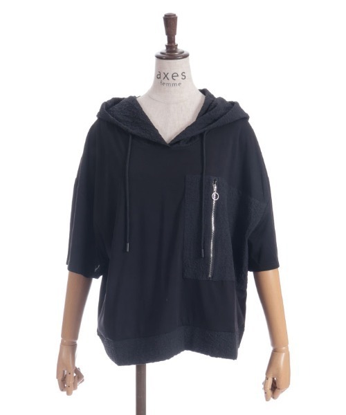 axes femme（アクシーズファム）の「異素材切替パーカー（Tシャツ/カットソー・レディース・ホワイト/ブラック・FREE）」の8枚目の写真