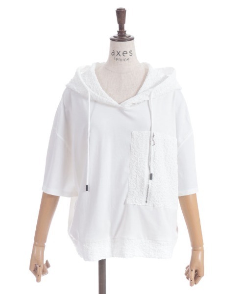 axes femme（アクシーズファム）の「異素材切替パーカー（Tシャツ/カットソー・レディース・ホワイト/ブラック・FREE）」の16枚目の写真