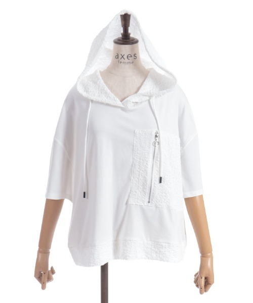 axes femme（アクシーズファム）の「異素材切替パーカー（Tシャツ/カットソー・レディース・ホワイト/ブラック・FREE）」の21枚目の写真