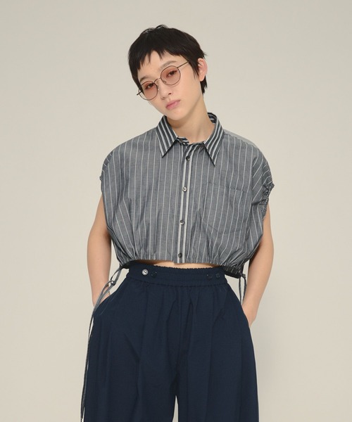 eL(エル)の「【eL】Patch Work Stripe Shirts/580111(ベスト・レディース・ブルー系その他/ブラック系その他・FREE)」の1枚目の写真