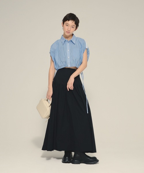 ベスト ジレ 「eL」Patch Work Stripe Shirts/580111 レディース eL（エル）の「【eL】Patch Work Stripe Shirts/580111（ベスト