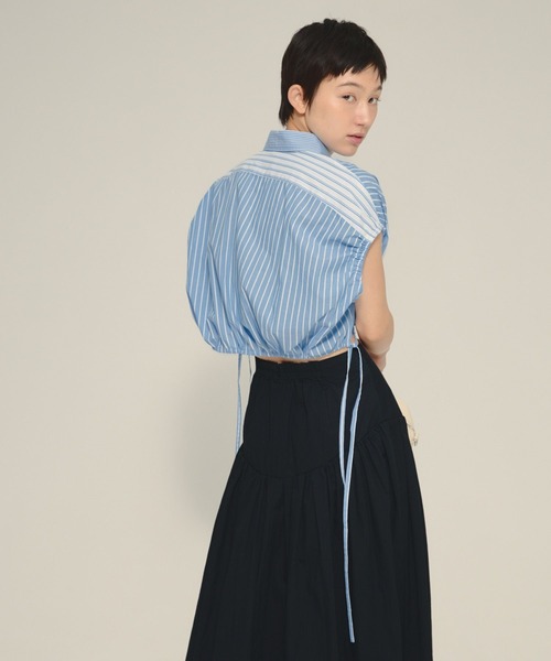 ベスト ジレ 「eL」Patch Work Stripe Shirts/580111 レディース eL（エル）の「【eL】Patch Work Stripe Shirts/580111（ベスト