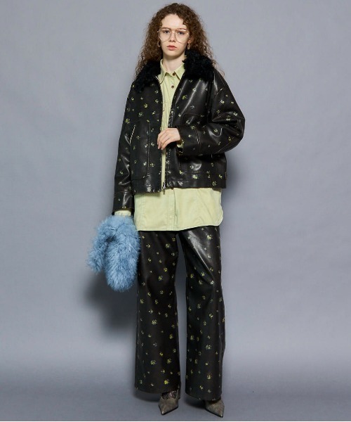 2way Collar Small Flower Vegan Leather Blouson/2WAYカラースモール