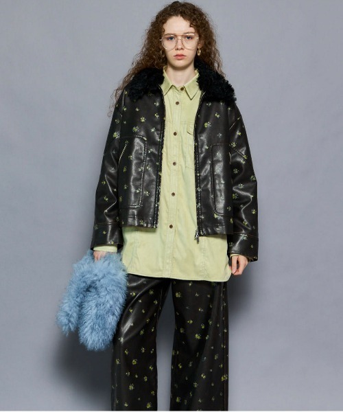 2way Collar Small Flower Vegan Leather Blouson/2WAYカラー