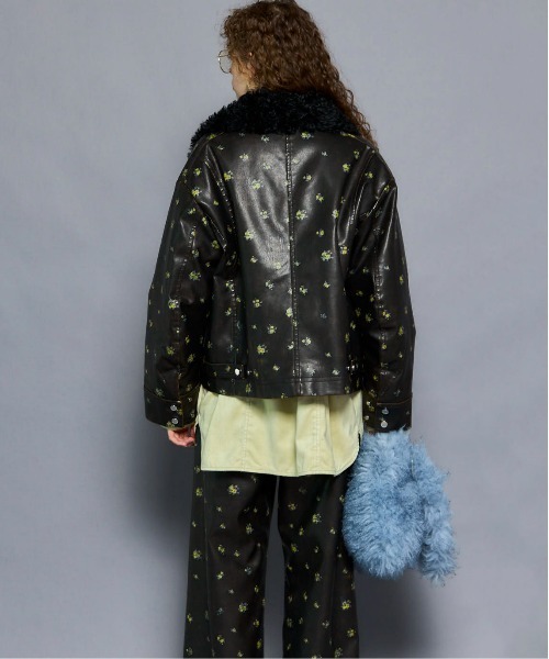 2way Collar Small Flower Vegan Leather Blouson/2WAYカラースモール