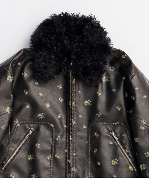 2way Collar Small Flower Vegan Leather Blouson/2WAYカラー