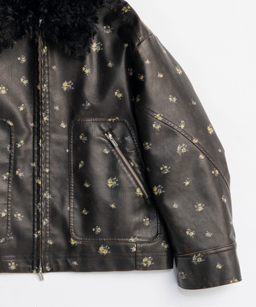 Maison Special ヴィーガンレザー2wayブルゾン　ブラック 2way Collar Small Flower Vegan Leather Blouson/2WAYカラー
