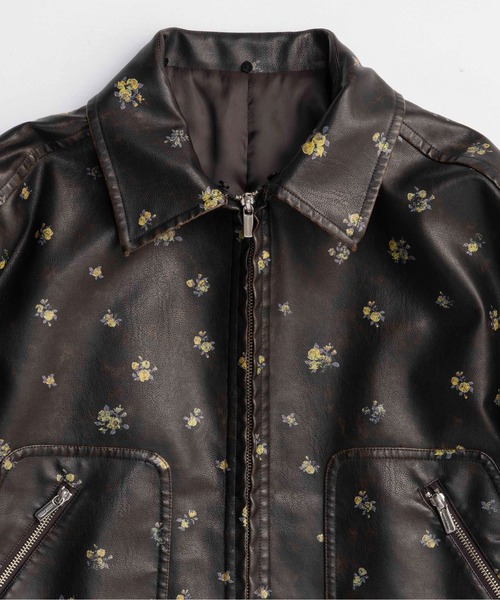 2way Collar Small Flower Vegan Leather Blouson/2WAYカラー