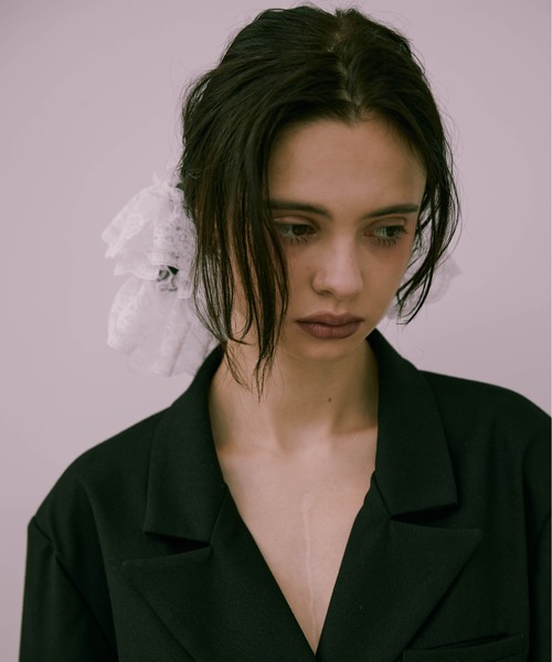 Carmelo（カーメロ）の「Big lace stripe chouchou（シュシュ・レディース・ライトグレー/チャコールグレー/ブラウン・FREE）」の11枚目の写真