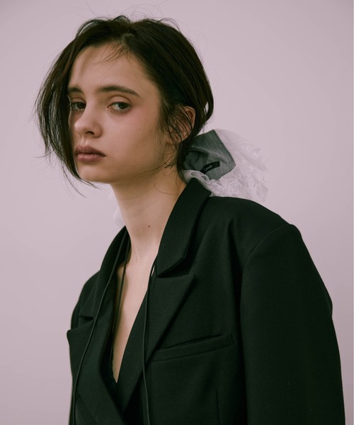 Carmelo（カーメロ）の「Big lace stripe chouchou（シュシュ・レディース・ライトグレー/チャコールグレー/ブラウン・FREE）」の10枚目の写真