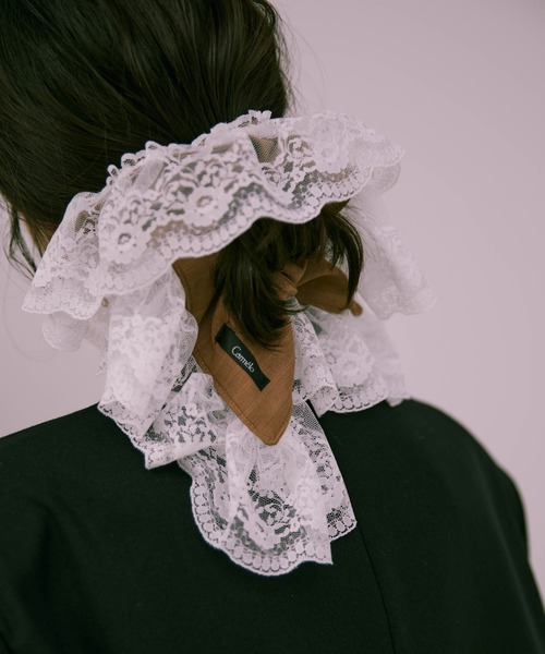 Carmelo（カーメロ）の「Big lace stripe chouchou（シュシュ・レディース・ライトグレー/チャコールグレー/ブラウン・FREE）」の15枚目の写真