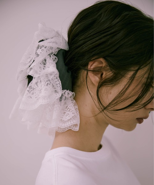 Carmelo（カーメロ）の「Big lace stripe chouchou（シュシュ・レディース・ライトグレー/チャコールグレー/ブラウン・FREE）」の19枚目の写真