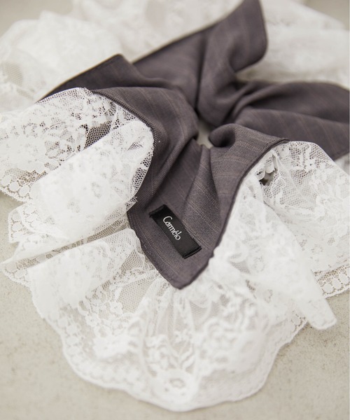 Carmelo（カーメロ）の「Big lace stripe chouchou（シュシュ・レディース・ライトグレー/チャコールグレー/ブラウン・FREE）」の8枚目の写真