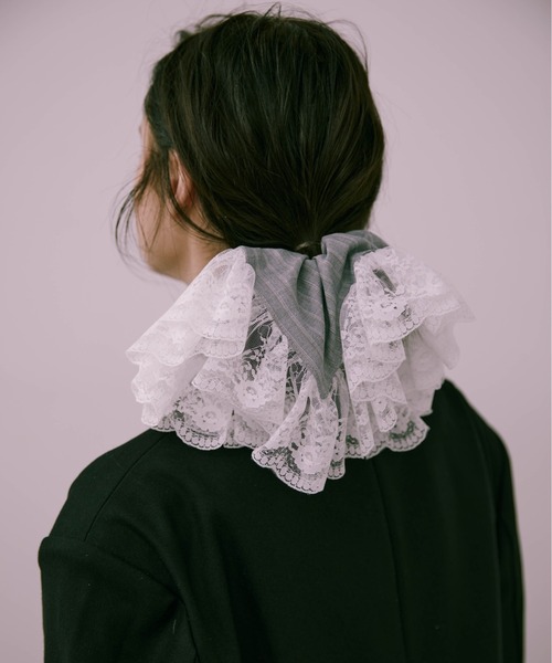 Carmelo（カーメロ）の「Big Lace Stripe Chouchou / ストライプレースフリルシュシュ（シュシュ・レディース・ライトグレー/チャコールグレー/ブラウン・FREE）」の13枚目の写真