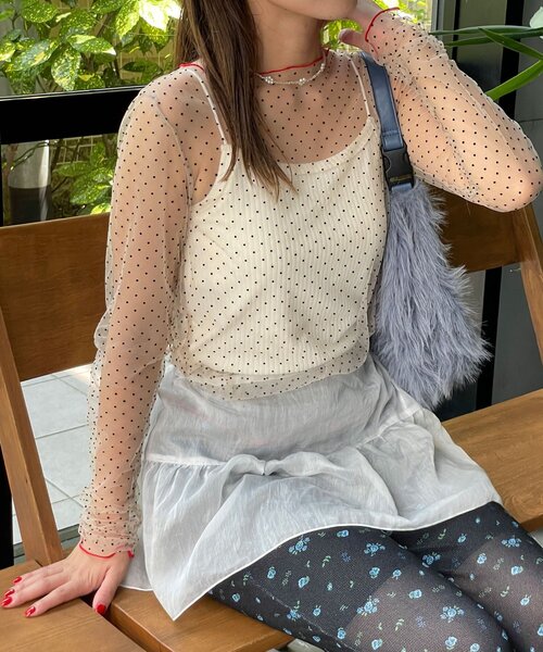 HELLO.SANFRANCISCO(ハローサンフランシスコ)の「【HELLO.SANFRANCISCO/ハローサンフランシスコ】フロッキードットシアートップス(Tシャツ/カットソー・レディース・ホワイト/アイボリー/サックスブルー・ONE SIZE)」の22枚目の写真