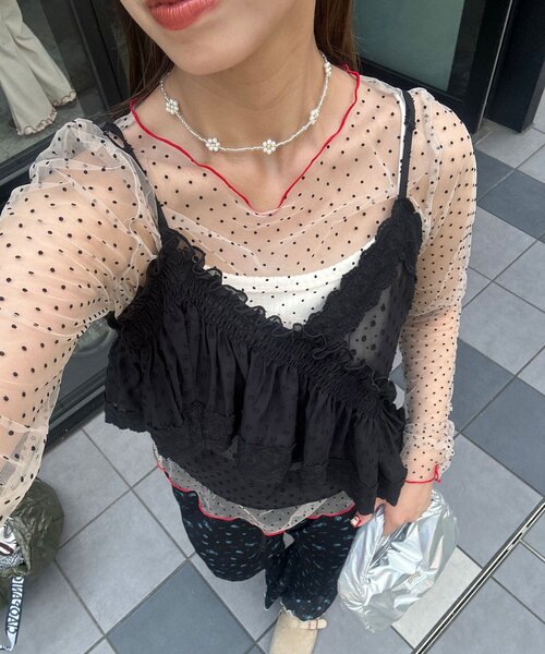 HELLO.SANFRANCISCO(ハローサンフランシスコ)の「【HELLO.SANFRANCISCO/ハローサンフランシスコ】フロッキードットシアートップス(Tシャツ/カットソー・レディース・ホワイト/アイボリー/サックスブルー・ONE SIZE)」の17枚目の写真