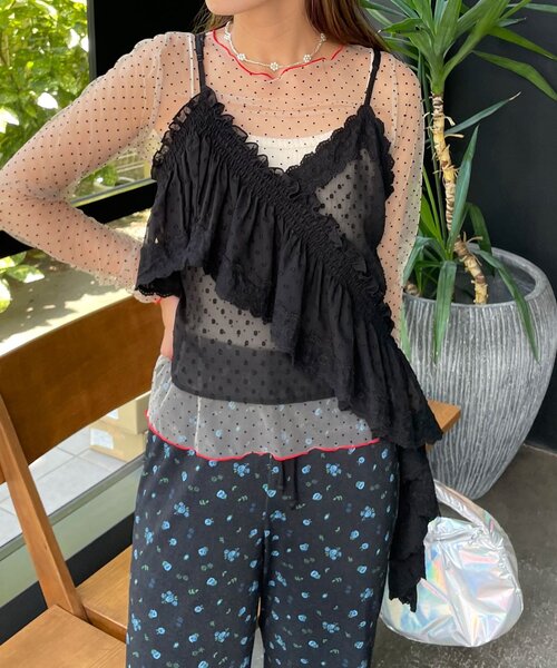 HELLO.SANFRANCISCO(ハローサンフランシスコ)の「【HELLO.SANFRANCISCO/ハローサンフランシスコ】フロッキードットシアートップス(Tシャツ/カットソー・レディース・ホワイト/アイボリー/サックスブルー・ONE SIZE)」の14枚目の写真