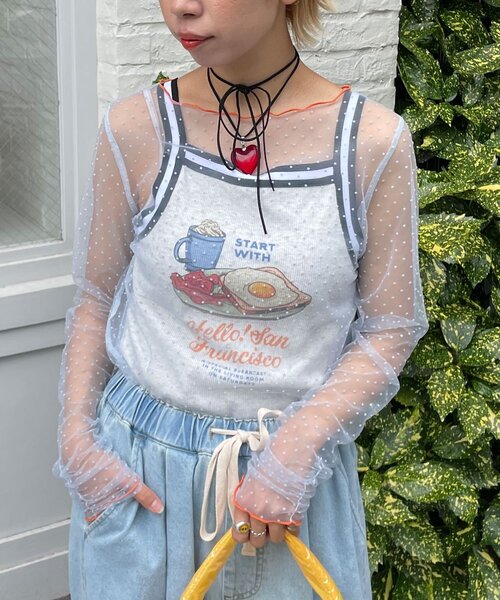 HELLO.SANFRANCISCO(ハローサンフランシスコ)の「【HELLO.SANFRANCISCO/ハローサンフランシスコ】フロッキードットシアートップス(Tシャツ/カットソー・レディース・ホワイト/アイボリー/サックスブルー・ONE SIZE)」の11枚目の写真