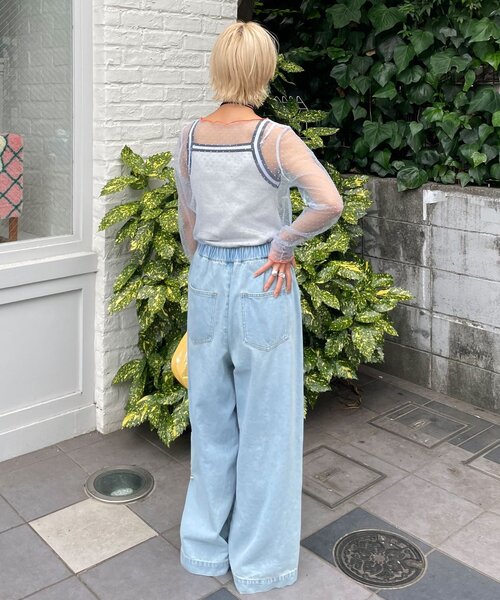 HELLO.SANFRANCISCO(ハローサンフランシスコ)の「【HELLO.SANFRANCISCO/ハローサンフランシスコ】フロッキードットシアートップス(Tシャツ/カットソー・レディース・ホワイト/アイボリー/サックスブルー・ONE SIZE)」の4枚目の写真