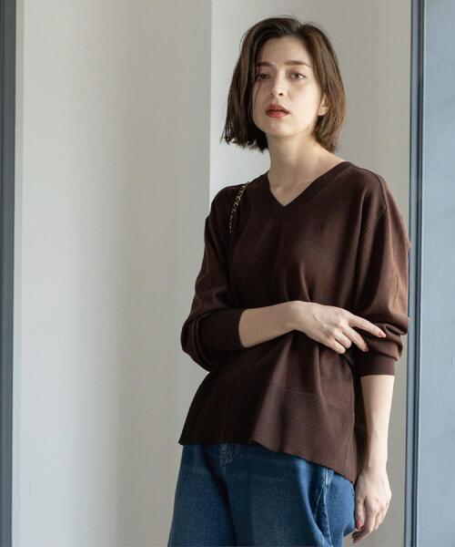 OPAQUE.CLIP（オペークドットクリップ）の「リラクシーVネックニット【洗濯機洗OK】《6col》（ニット/セーター・レディース・オフホワイト/ブラック/ブラウン系その他/ボルドー/ブルー系その他/ピンク系1・38/40/42）」の18枚目の写真