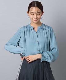 MK MICHEL KLEIN | 起毛サテン スキッパーデザインブラウス/洗える(シャツ/ブラウス)