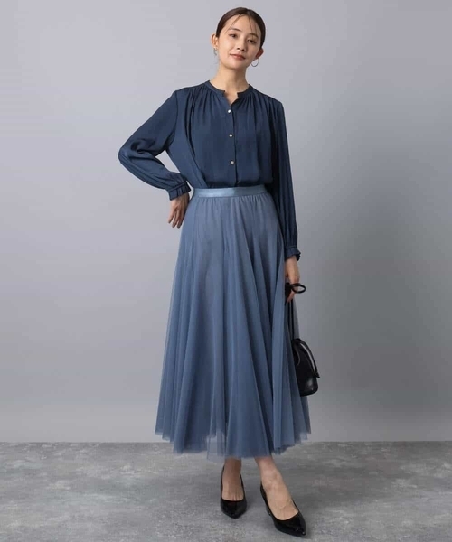 MK MICHEL KLEIN(エムケーミッシェルクラン)の「起毛サテン スキッパーデザインブラウス/洗える(シャツ/ブラウス・レディース・ライトブルー/ライトグレー/ネイビー・38)」の10枚目の写真