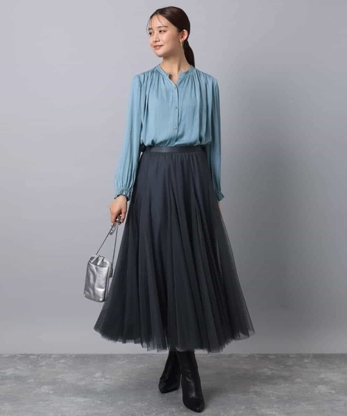 MK MICHEL KLEIN(エムケーミッシェルクラン)の「起毛サテン スキッパーデザインブラウス/洗える(シャツ/ブラウス・レディース・ライトブルー/ライトグレー/ネイビー・38)」の13枚目の写真