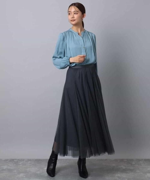 MK MICHEL KLEIN(エムケーミッシェルクラン)の「起毛サテン スキッパーデザインブラウス/洗える(シャツ/ブラウス・レディース・ライトブルー/ライトグレー/ネイビー・38)」の15枚目の写真