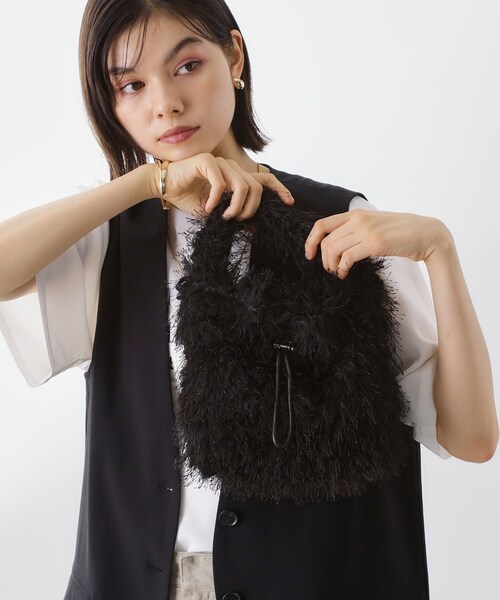 THE SHOP TK （ザ ショップ ティーケー ）の「フリンジボア巾着バッグ（ショルダーバッグ・レディース・オレンジ/ブラック・00）」の3枚目の写真