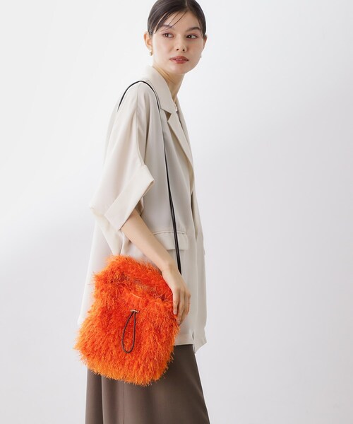 THE SHOP TK （ザ ショップ ティーケー ）の「フリンジボア巾着バッグ（ショルダーバッグ・レディース・オレンジ/ブラック・00）」の6枚目の写真