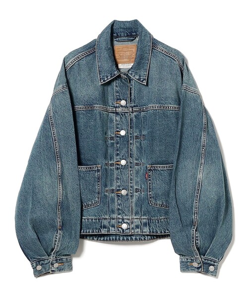 ビアズリー　ダークブルー デニムジャケット 4ポケット バルーンスリーブ ビアズリー ダークブルー デニムジャケット 4ポケット バルーン