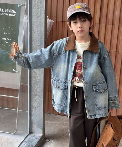 aimoha（アイモハ）の「【aimoha-KIDS-】コーデュロイ襟 デニムジャケット（デニムジャケット・キッズ・ブルー・160/150/140/130/120）」の4枚目の写真