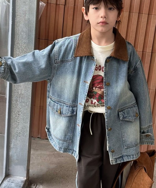 aimoha（アイモハ）の「【aimoha-KIDS-】コーデュロイ襟 デニムジャケット（デニムジャケット・キッズ・ブルー・160/150/140/130/120）」の8枚目の写真