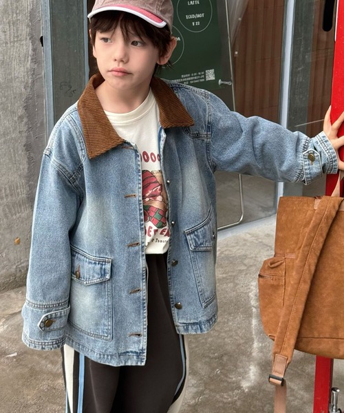 aimoha（アイモハ）の「【aimoha-KIDS-】コーデュロイ襟 デニムジャケット（デニムジャケット・キッズ・ブルー・160/150/140/130/120）」の6枚目の写真