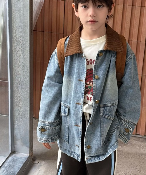 aimoha（アイモハ）の「【aimoha-KIDS-】コーデュロイ襟 デニムジャケット（デニムジャケット・キッズ・ブルー・160/150/140/130/120）」の9枚目の写真