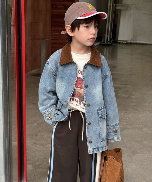 aimoha（アイモハ）の「【aimoha-KIDS-】コーデュロイ襟 デニムジャケット（デニムジャケット・キッズ・ブルー・160/150/140/130/120）」の3枚目の写真