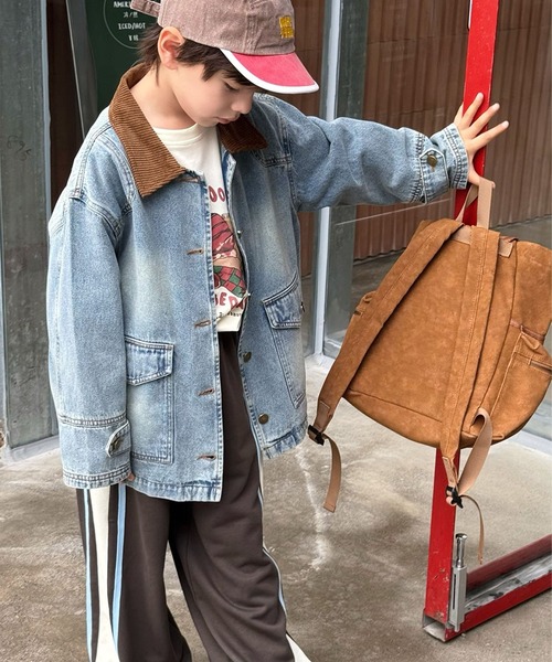 aimoha（アイモハ）の「【aimoha-KIDS-】コーデュロイ襟 デニムジャケット（デニムジャケット・キッズ・ブルー・160/150/140/130/120）」の5枚目の写真