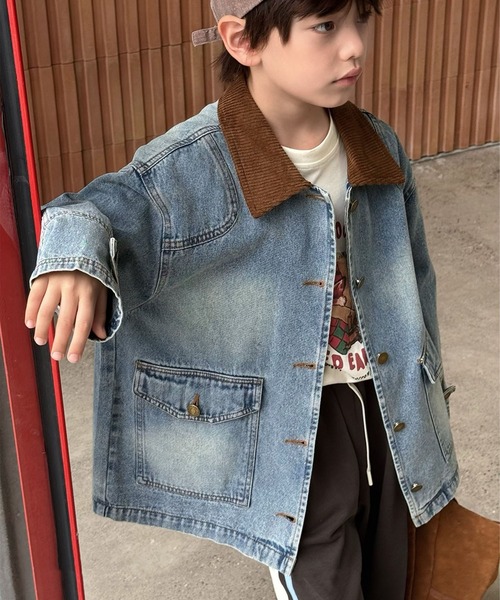 aimoha（アイモハ）の「【aimoha-KIDS-】コーデュロイ襟 デニムジャケット（デニムジャケット・キッズ・ブルー・160/150/140/130/120）」の10枚目の写真