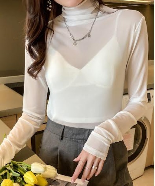 cammie(キャミー)の「シアーメッシュタートルネックトップス(その他トップス・レディース・ホワイト/ブラック・MEDIUM/LARGE)」の1枚目の写真