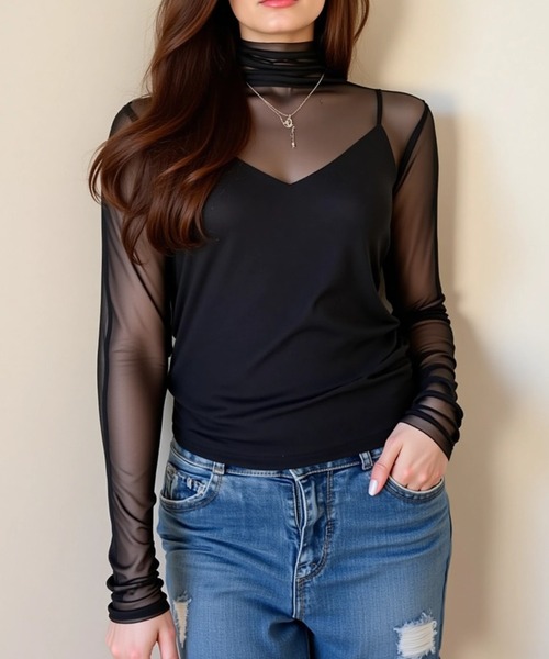 cammie(キャミー)の「シアーメッシュタートルネックトップス(その他トップス・レディース・ホワイト/ブラック・MEDIUM/LARGE)」の8枚目の写真