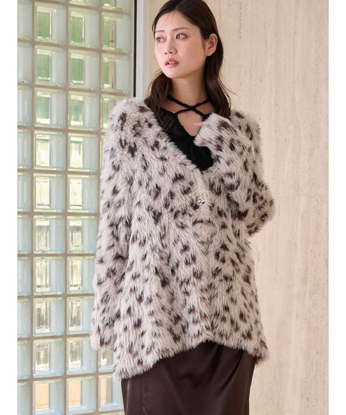 MERCURYDUO（マーキュリーデュオ）の「ファーライクシャギーミドルカーディガン（カーディガン/ボレロ・レディース・ブラウン/オフホワイト/その他1・FREE）」の3枚目の写真