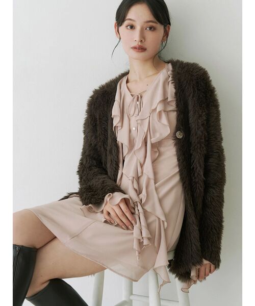 MERCURYDUO（マーキュリーデュオ）の「ファーライクシャギーミドルカーディガン（カーディガン/ボレロ・レディース・ブラウン/オフホワイト/その他1・FREE）」の16枚目の写真