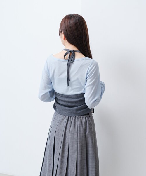 Kastane（カスタネ）の「【新色追加/無地&チェック/2WAY】ホルターキャミSET（Tシャツ/カットソー・レディース・ネイビー/グレー/ブラウン/ダークブルー・FREE）」の18枚目の写真