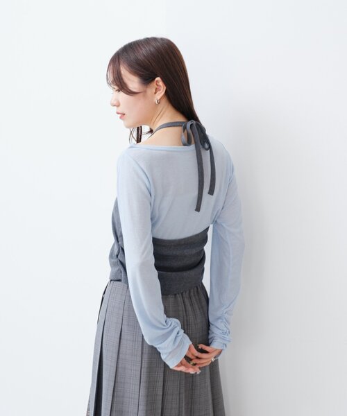 Kastane（カスタネ）の「【新色追加/無地&チェック/2WAY】ホルターキャミSET（Tシャツ/カットソー・レディース・ネイビー/グレー/ブラウン/ダークブルー・FREE）」の19枚目の写真