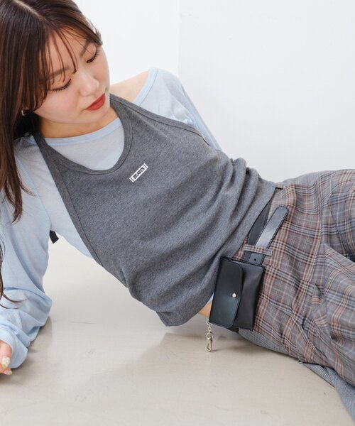 Kastane（カスタネ）の「【新色追加/無地&チェック/2WAY】ホルターキャミSET（Tシャツ/カットソー・レディース・ネイビー/グレー/ブラウン/ダークブルー・FREE）」の20枚目の写真