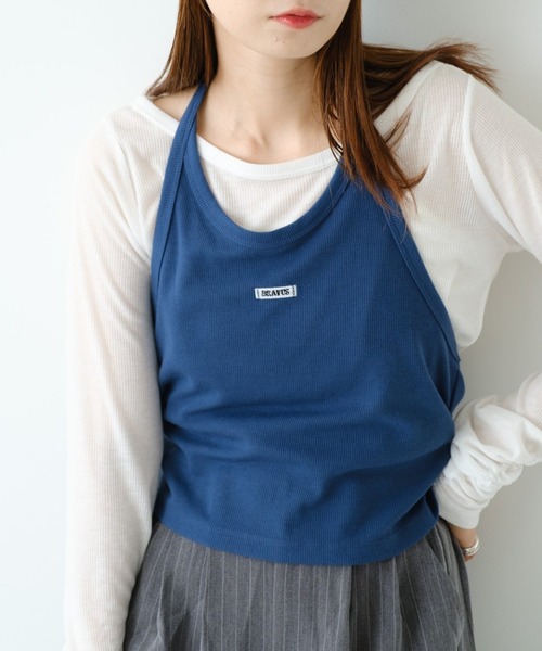 Kastane（カスタネ）の「【新色追加/無地&チェック/2WAY】ホルターキャミSET（Tシャツ/カットソー・レディース・ネイビー/グレー/ブラウン/ダークブルー・FREE）」の3枚目の写真