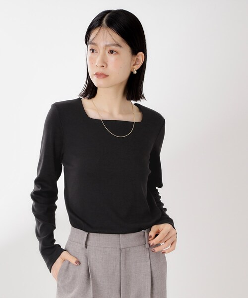 THE SHOP TK (ザ ショップ ティーケー )の「スクエアネックカットソー【洗濯機OK】(Tシャツ/カットソー・レディース・アイボリー/ブラック/ダークブラウン・12/13)」の2枚目の写真