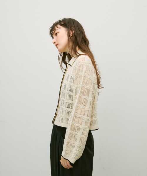 Lutim by u(ルチバイユー)の「Lace panel polo cardigan / レースパネルポロカーディガン(カーディガン/ボレロ・レディース・ブラック/グレイッシュベージュ/ナチュラル・FREE)」の13枚目の写真