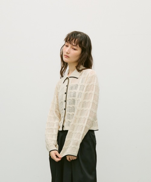 Lutim by u(ルチバイユー)の「Lace panel polo cardigan / レースパネルポロカーディガン(カーディガン/ボレロ・レディース・ブラック/グレイッシュベージュ/ナチュラル・FREE)」の22枚目の写真