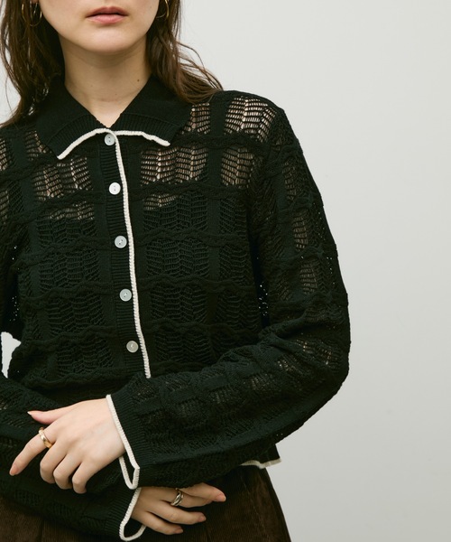 Lutim by u(ルチバイユー)の「Lace panel polo cardigan / レースパネルポロカーディガン(カーディガン/ボレロ・レディース・ブラック/グレイッシュベージュ/ナチュラル・FREE)」の17枚目の写真